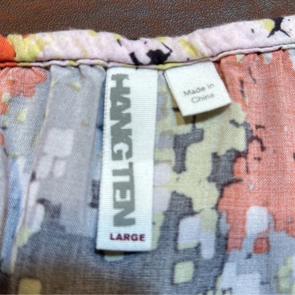 HANG TEN Orange & Gray Print Rayon Sundress with Pockets Size L - Picture 5 of 8